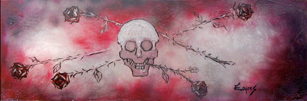 Skull & Roses Technique mixte et résine Dimensions : 40 X 13